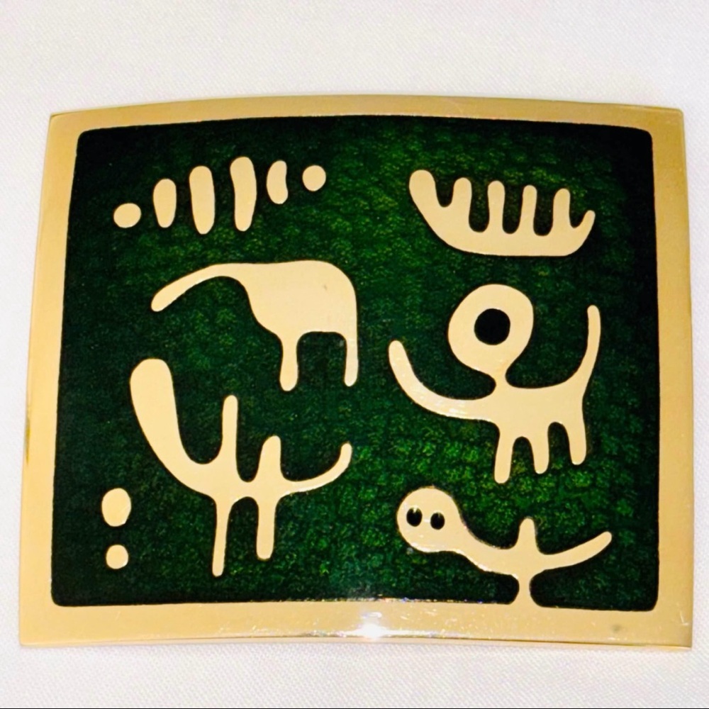 Quebec Modernist Brass Enamel Pin De Passille Sylvestre Brooch Abstract Inuit